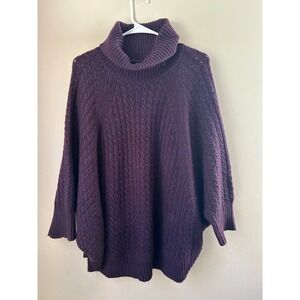 Lou & Grey Burgundy‎ Marled Textured Turtleneck Oversized Poncho Sweater XS S